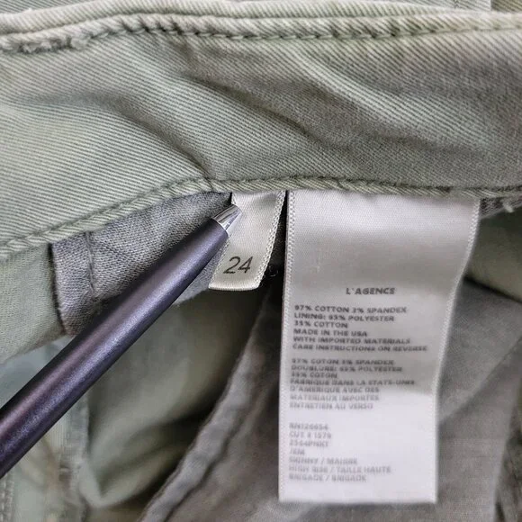 L'Agence Jem Brigade Denim Cropped Trouser Side Stripe Pant, Green - Picture 10 of 13